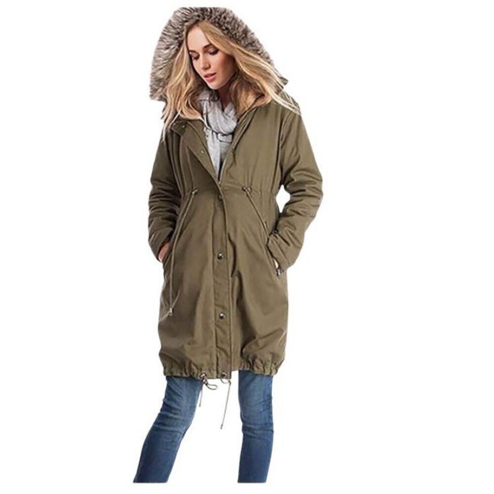 Lightweight jacket w/fur hood sz Large army green